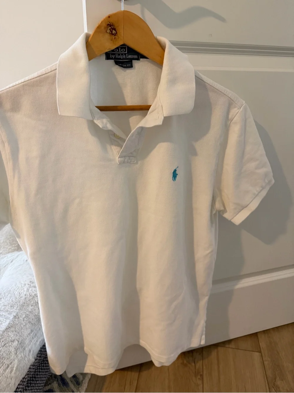 Ralph Lauren White Polo with Teal Pony Embroidery